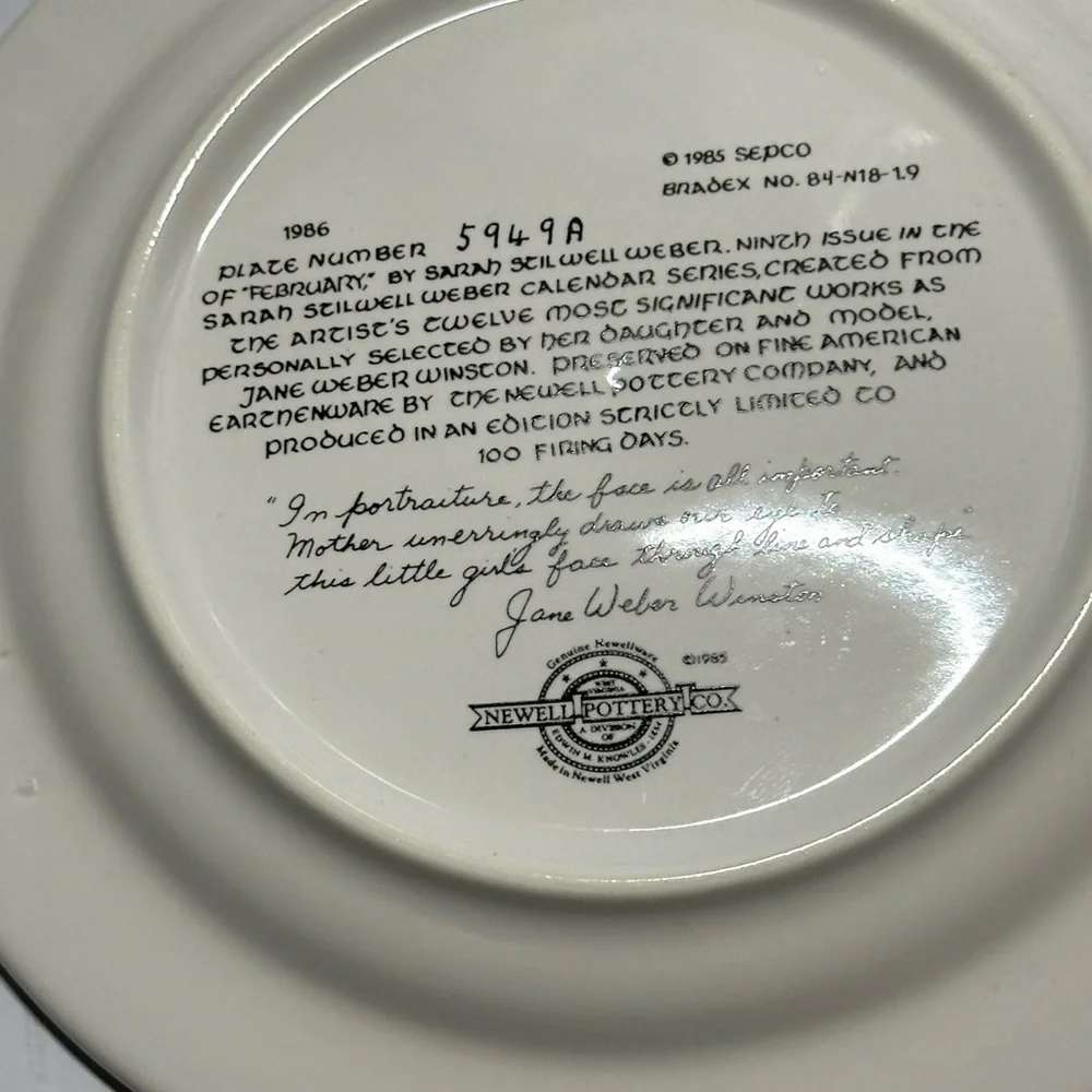 Newell pottery month plate February #5949A Sarah Stillwell‎ Webber collection